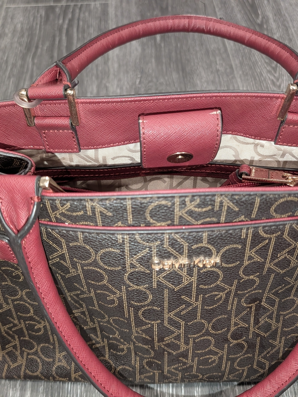 Calvin Klein Brown and Pink Signature Tote Bag